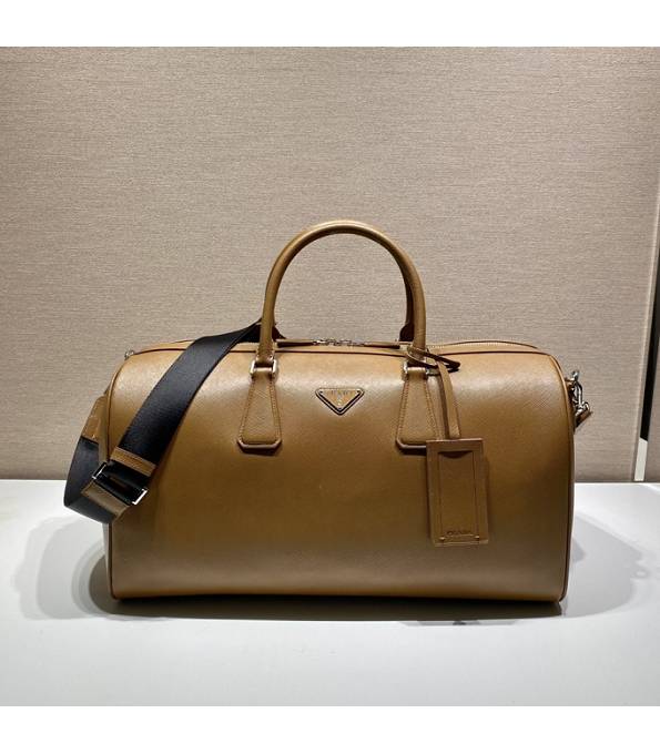 Prada Brown Original Saffiano Calfskin Leather Travel Bag